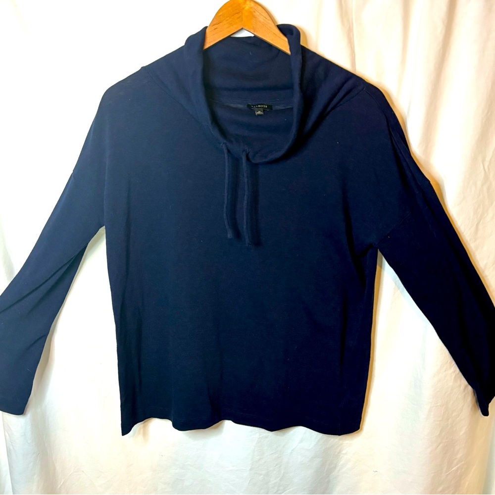 Talbots Black Drawstring Funnel Neck Lightweight Sweater Size Medium